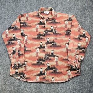 Columbia River Lodge‎ Shirt Mens 2XL Duck Dog Print Button Up Long Sleeve Casual